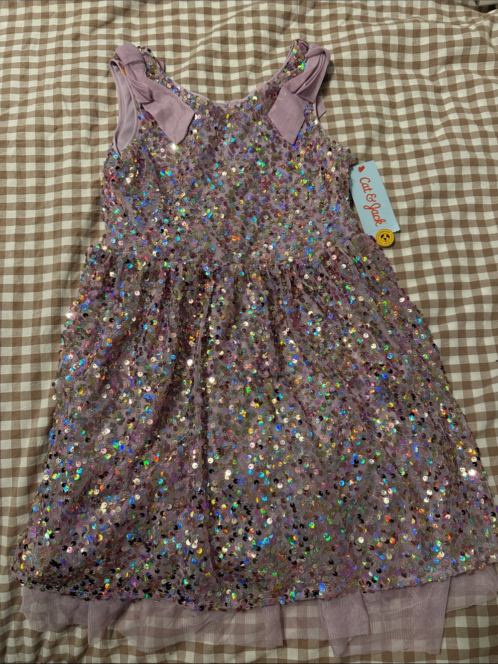 Cat & Jack Lilac Sequin Bow-Shoulder Party Dress